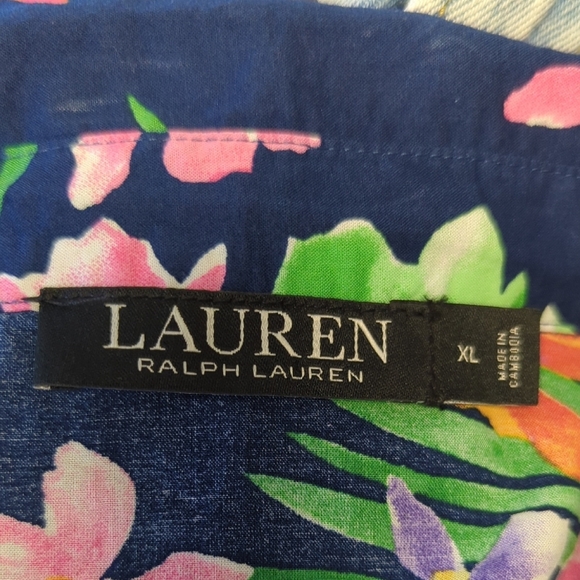 00966 Lauren Ralph Lauren Black Label Floral Shirt Navy Blue Pink size XL boho - Picture 5 of 7